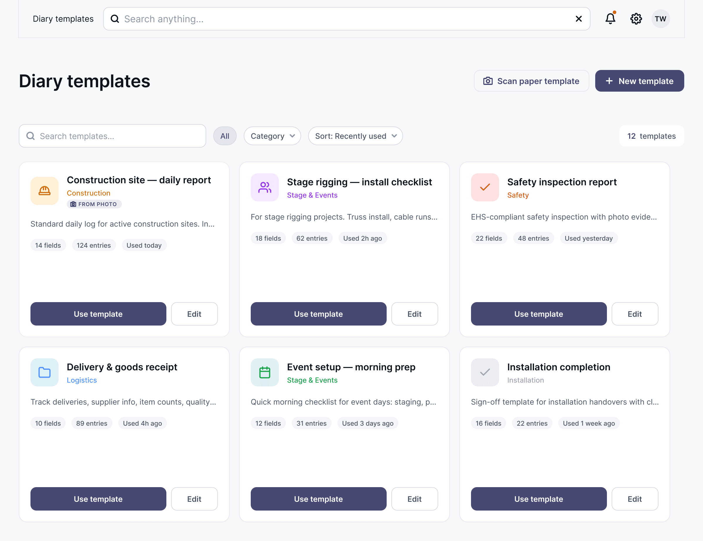 Diary template library