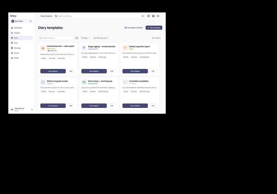 Diary template library